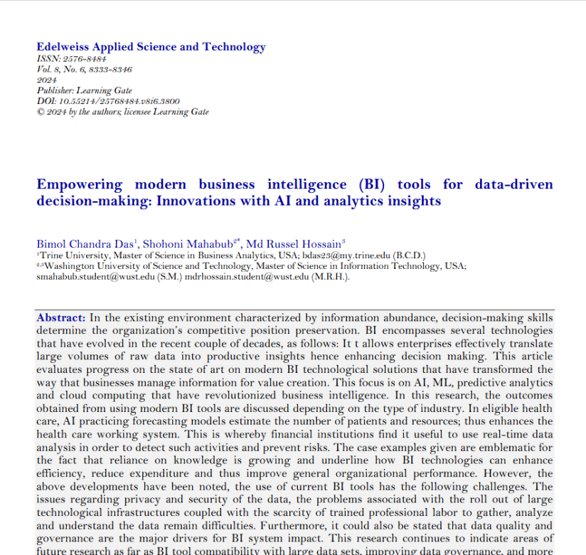 Empowering modern business intellingence BI tools for data-driven decision-making Innovations with AI and anlytices insights